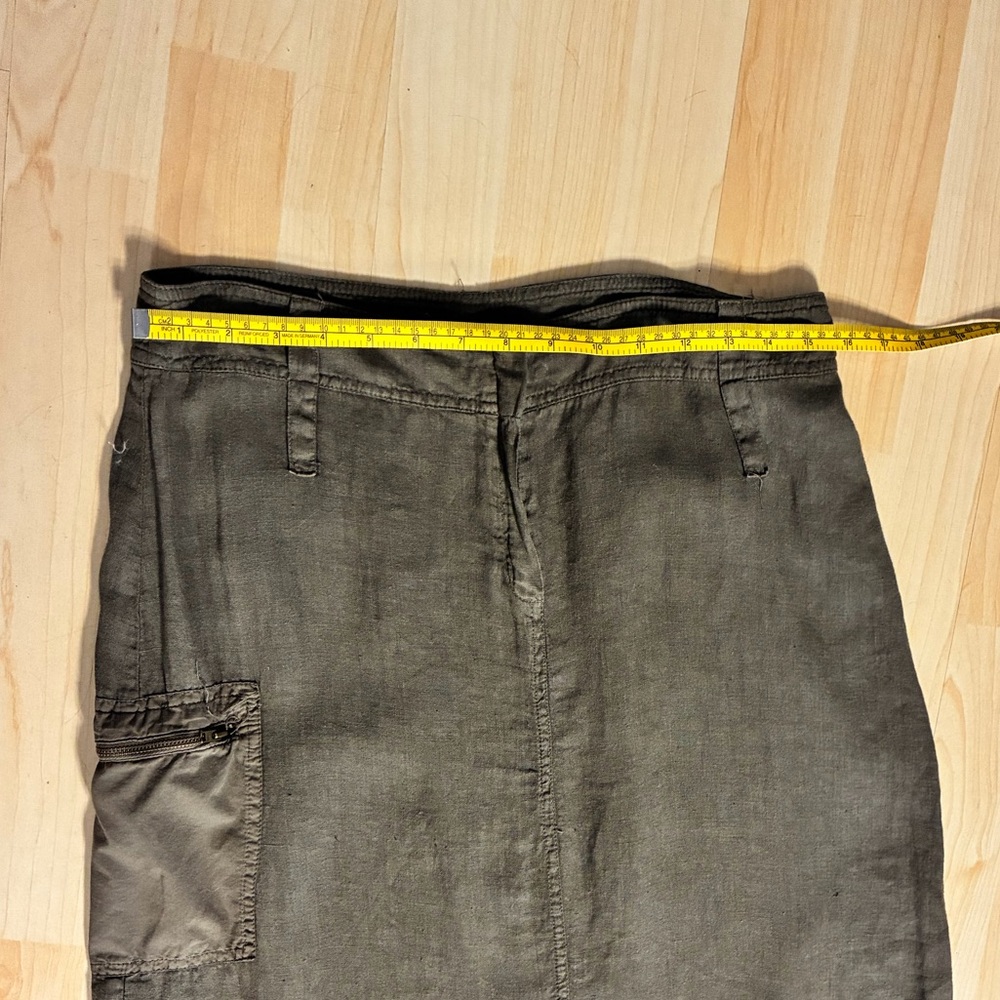 Vintage linen Made in Italy Cotton Utility Cargo Maxi Skirt Olive Green - Picture 2 of 15